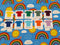Happy Days, Rainbows on Blue - cotton lycra - 150cm wide