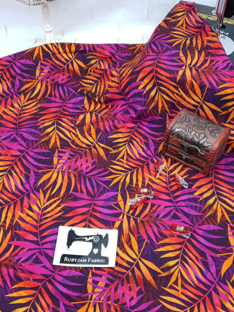 Autumn Leaves - cotton lycra - 150cm wide - clearance