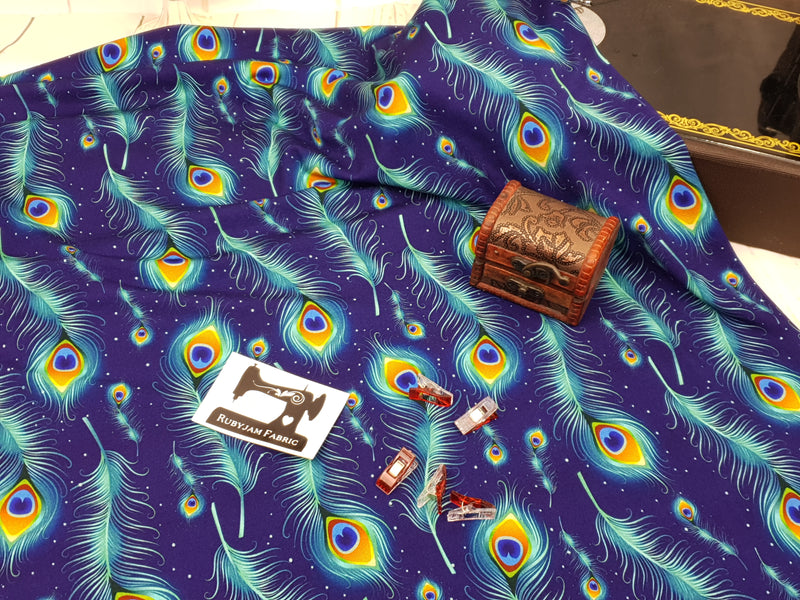 Peacock Feathers - cotton lycra - 150cm wide - clearance