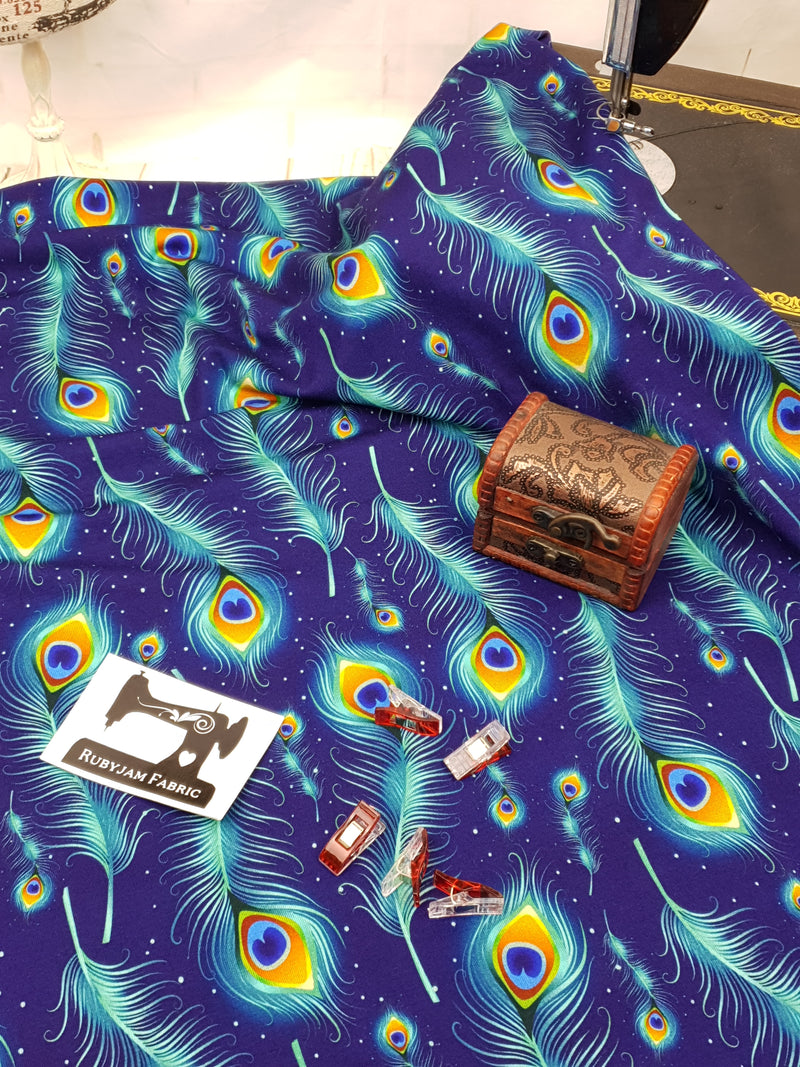 Peacock Feathers - cotton lycra - 150cm wide - clearance