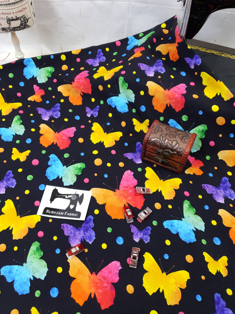 Dotty Butterflies - cotton lycra - 150cm wide