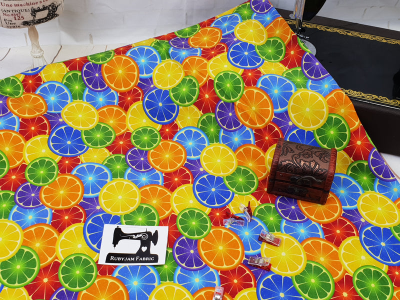 Bright Fruit - cotton lycra - 150cm wide - clearance