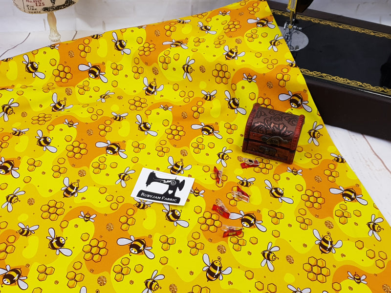 Honey Bees - cotton lycra - 150cm wide