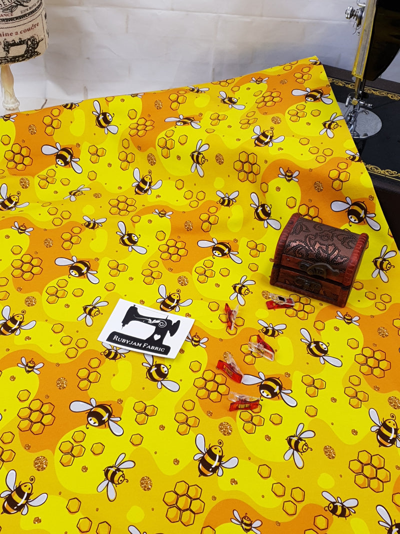 Honey Bees - cotton lycra - 150cm wide