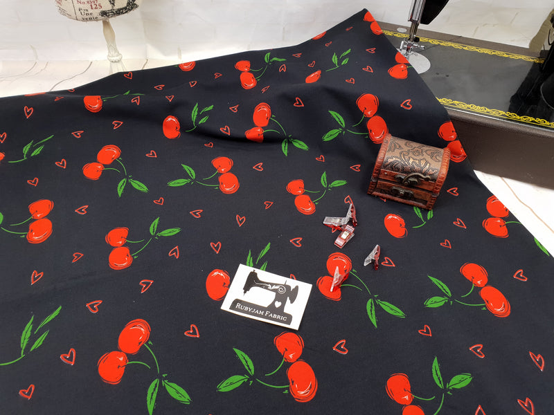 Cherries - cotton lycra - 150cm wide