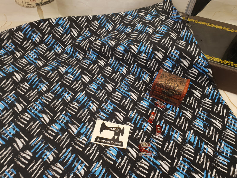 Blue Checkerplate - cotton lycra - 150cm wide