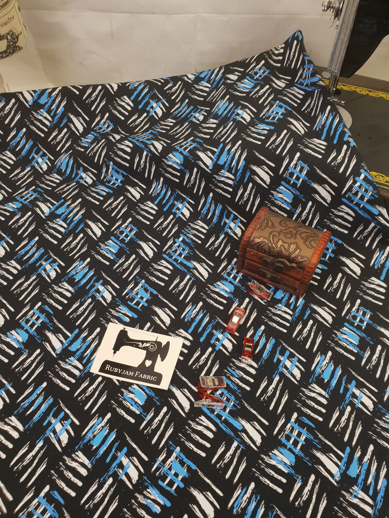 Blue Checkerplate - cotton lycra - 150cm wide