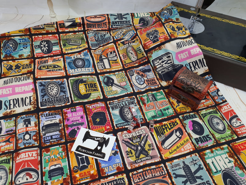 Vintage Cars - cotton lycra - 150cm wide