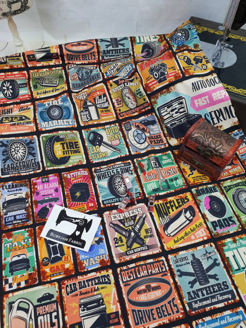 Vintage Cars - cotton lycra - 150cm wide