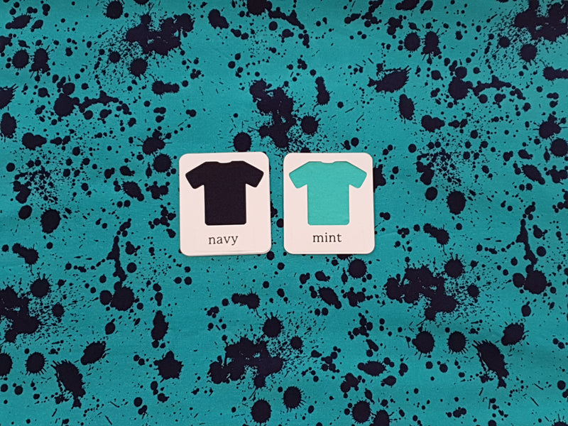 Aquamarine and Navy Paint Splatter - cotton lycra - 150cm wide