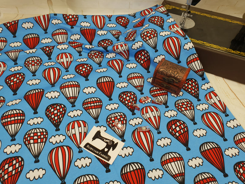 Scandi Hot Air Balloons - cotton lycra - 150cm wide