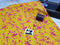 Yellow Pink Paint Splatter - cotton lycra - 150cm wide