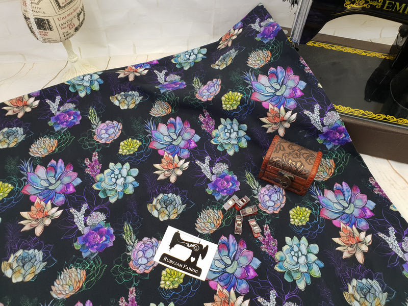 Succulents - cotton lycra - 150cm wide - clearance