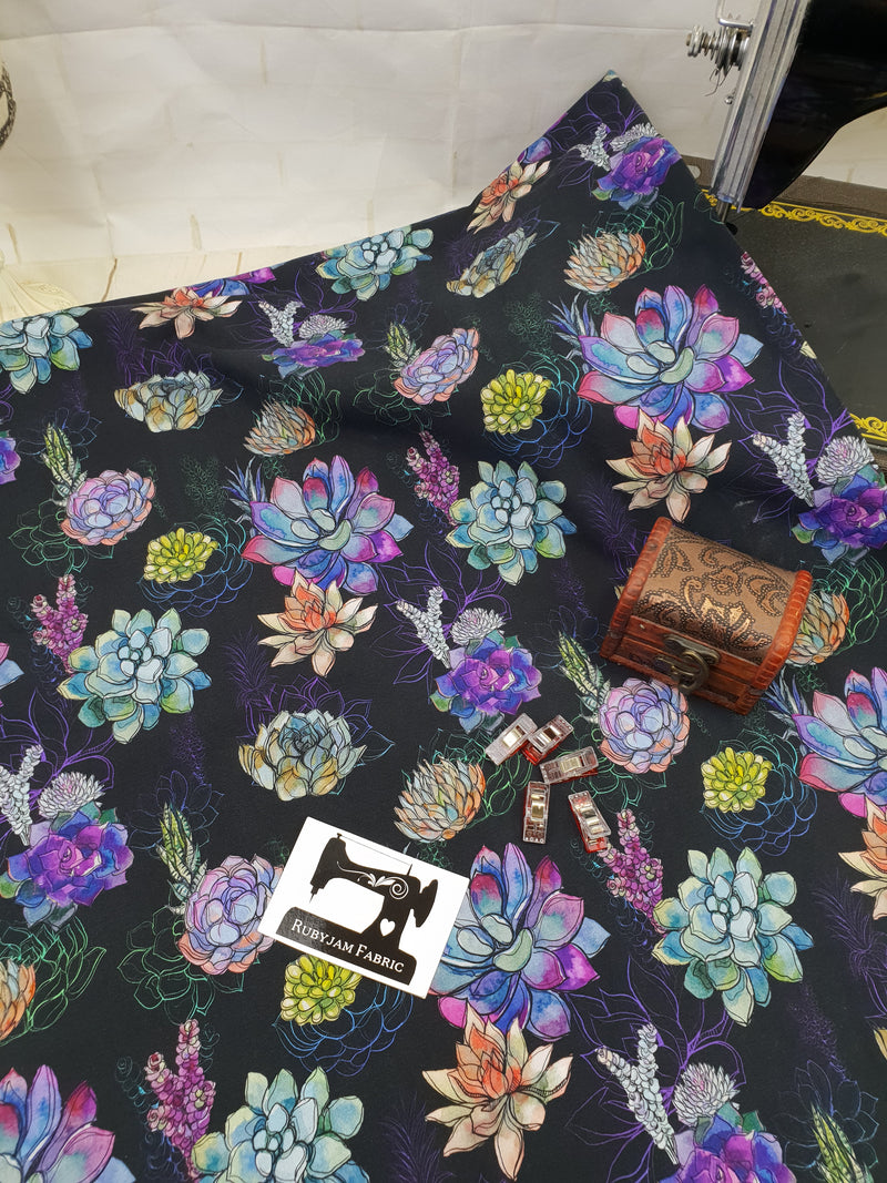 Succulents - cotton lycra - 150cm wide - clearance