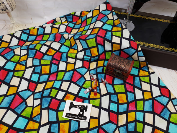 Mosaic Tiles - cotton lycra - 150cm wide - clearance