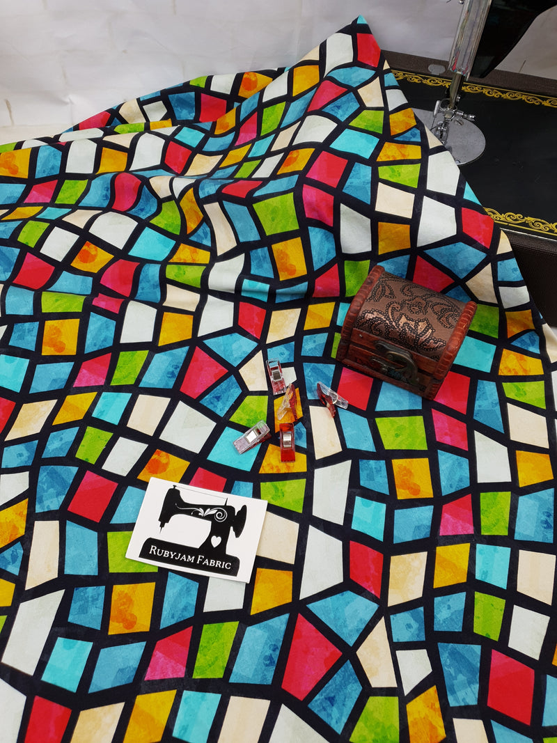 Mosaic Tiles - cotton lycra - 150cm wide - clearance