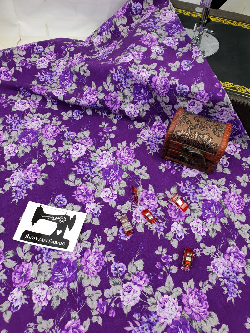 Violet Roses - cotton lycra - 150cm wide