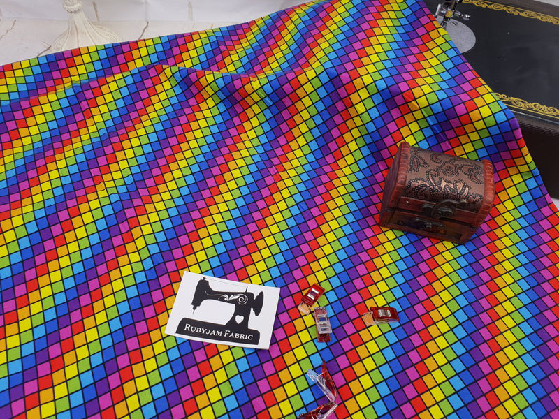 Rainbow Tiles - cotton lycra - 150cm wide - clearance