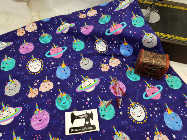 Unicorn Planets - cotton lycra - 150cm wide