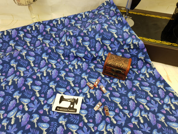 Purple Mushrooms - cotton lycra - 150cm wide - clearance