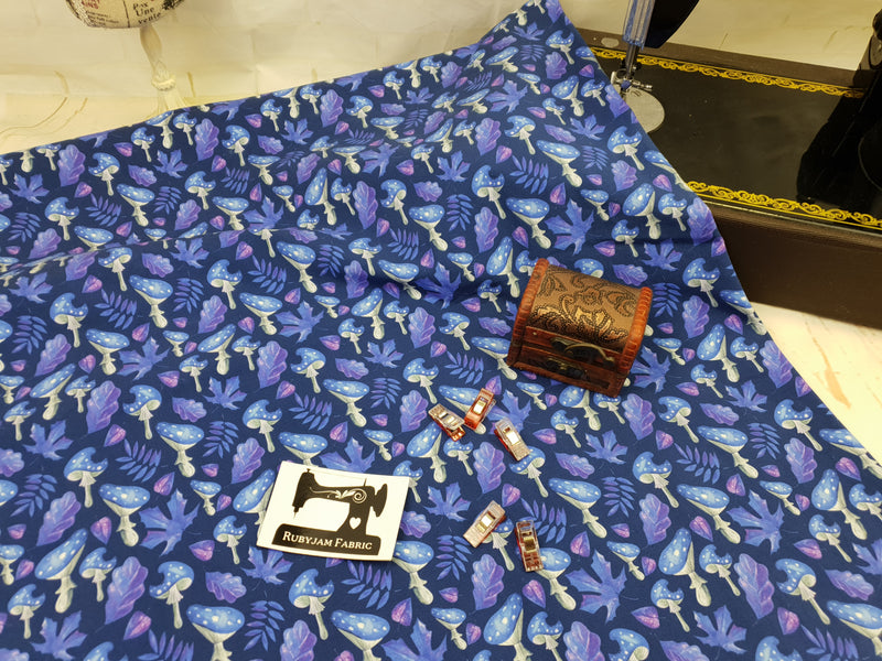 Purple Mushrooms - cotton lycra - 150cm wide - clearance