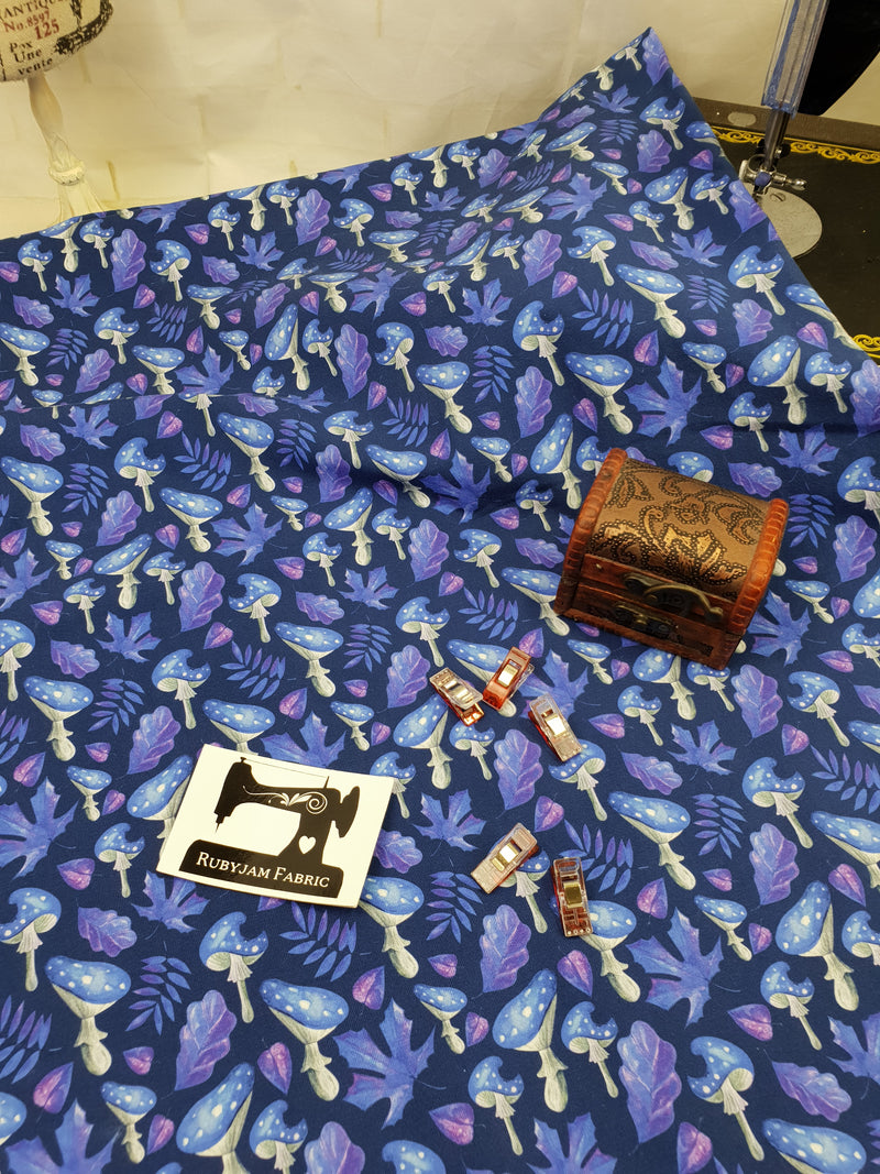 Purple Mushrooms - cotton lycra - 150cm wide - clearance