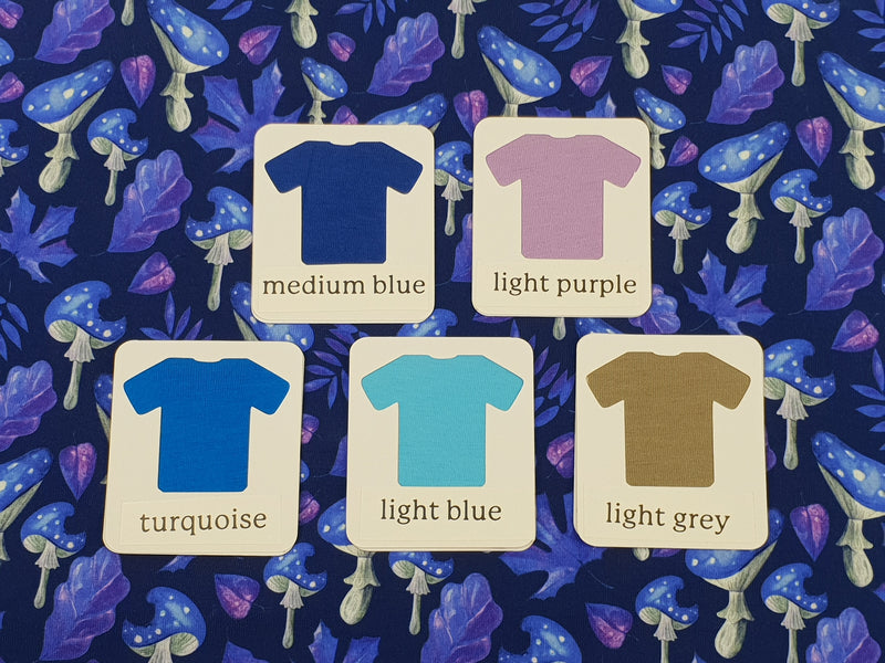 Purple Mushrooms - cotton lycra - 150cm wide - clearance
