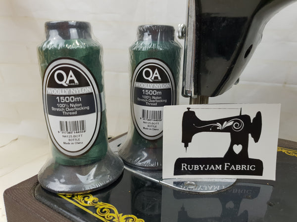 QA Woolly Nylon Stretch Overlocker Thread, BOTTLE GREEN, 1500M