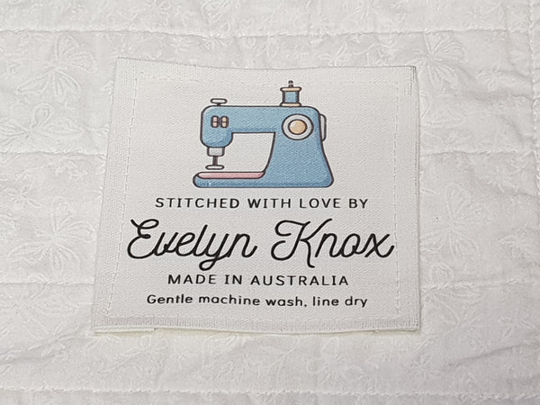 Custom Made QUILT LABEL, organic quilting cotton, Style 4 - Sewing Machine