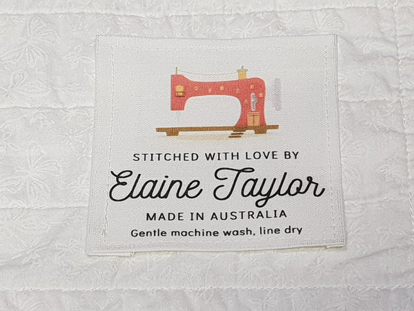Custom Made QUILT LABEL, organic quilting cotton, Style 6 - Sewing Machine