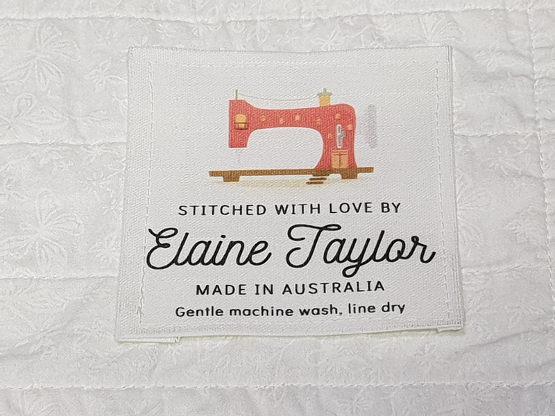Custom Made QUILT LABEL, organic quilting cotton, Style 6 - Sewing Machine