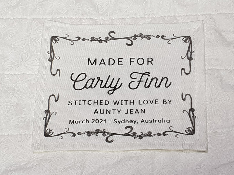 Custom Made QUILT LABEL, organic quilting cotton, Style 5 - Ornamental Border