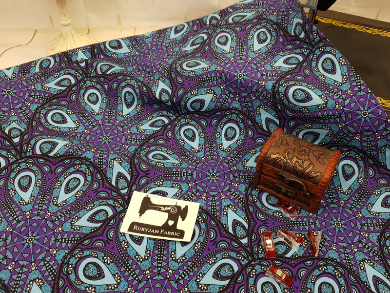 Peacock Paisley - cotton lycra - 150cm wide - clearance
