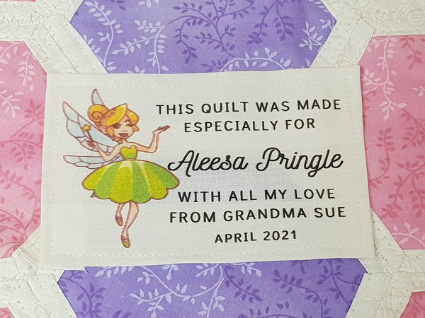 Custom Made QUILT LABEL, organic quilting cotton, Style 12 - Green Fairy