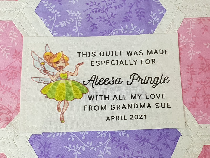 Custom Made QUILT LABEL, organic quilting cotton, Style 12 - Green Fairy