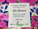 Custom Made QUILT LABEL, organic quilting cotton, Style 16 - Green Love Arrow