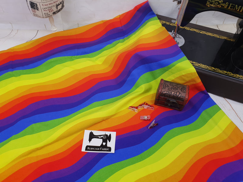 Rainbow Ribbons - cotton lycra - 150cm wide - clearance