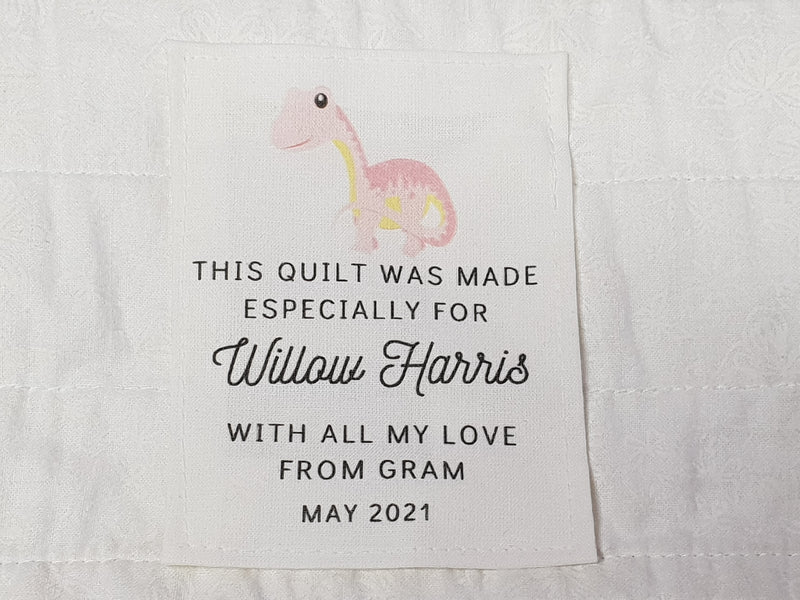 Custom Made QUILT LABEL, organic quilting cotton, Style 26 - Dinosaur