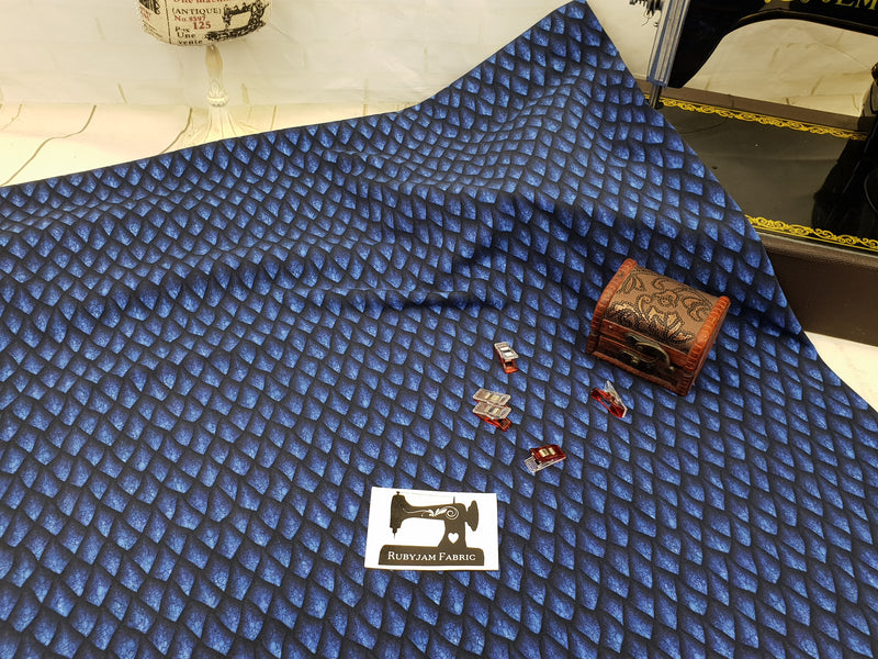 Blue Dragon Scales - cotton lycra - 150cm wide
