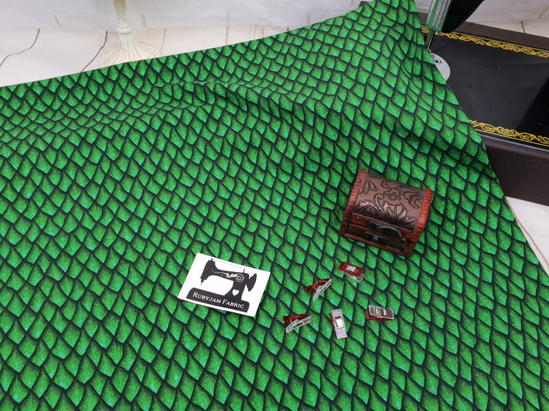 Green Dragon Scales - cotton lycra - 150cm wide