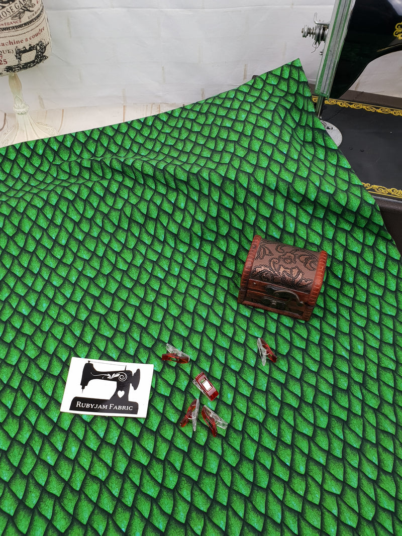 Green Dragon Scales - cotton lycra - 150cm wide