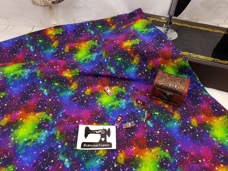 Intergalactic Rainbow - cotton lycra - 150cm wide