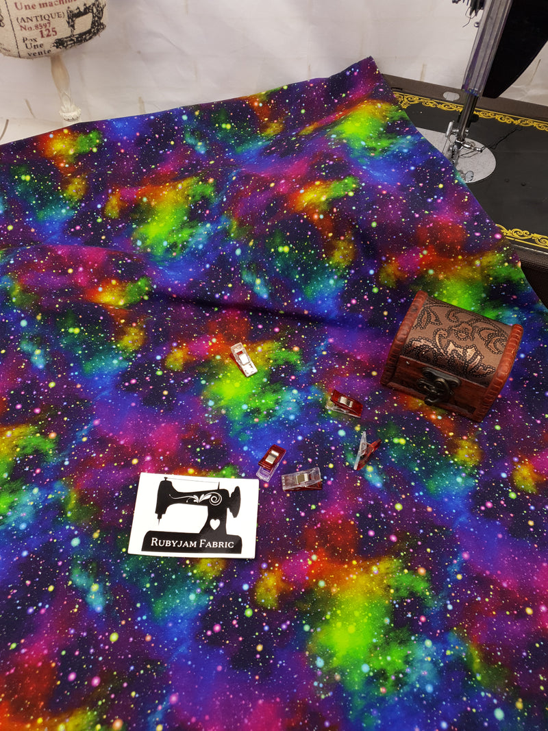Intergalactic Rainbow - cotton lycra - 150cm wide