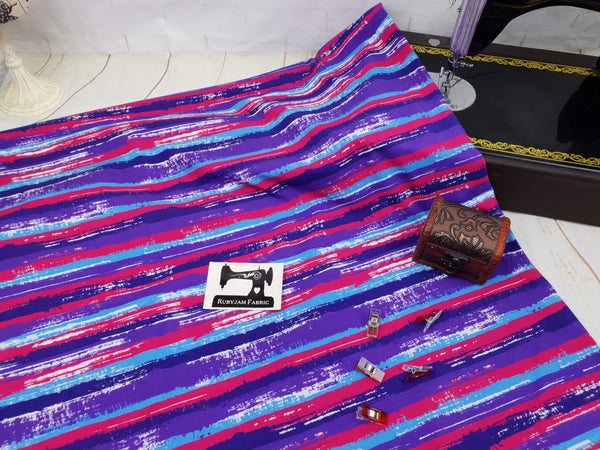 Grunge Stripes - Blue Purple Navy - cotton lycra  - clearance