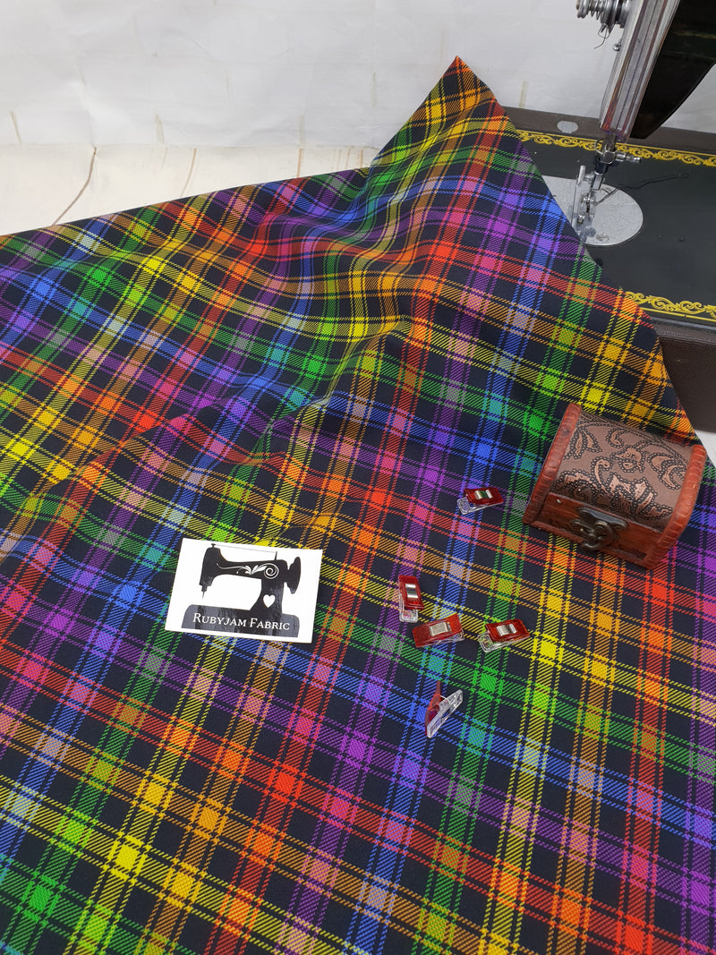 Rainbow Tartan - cotton lycra - 150cm wide