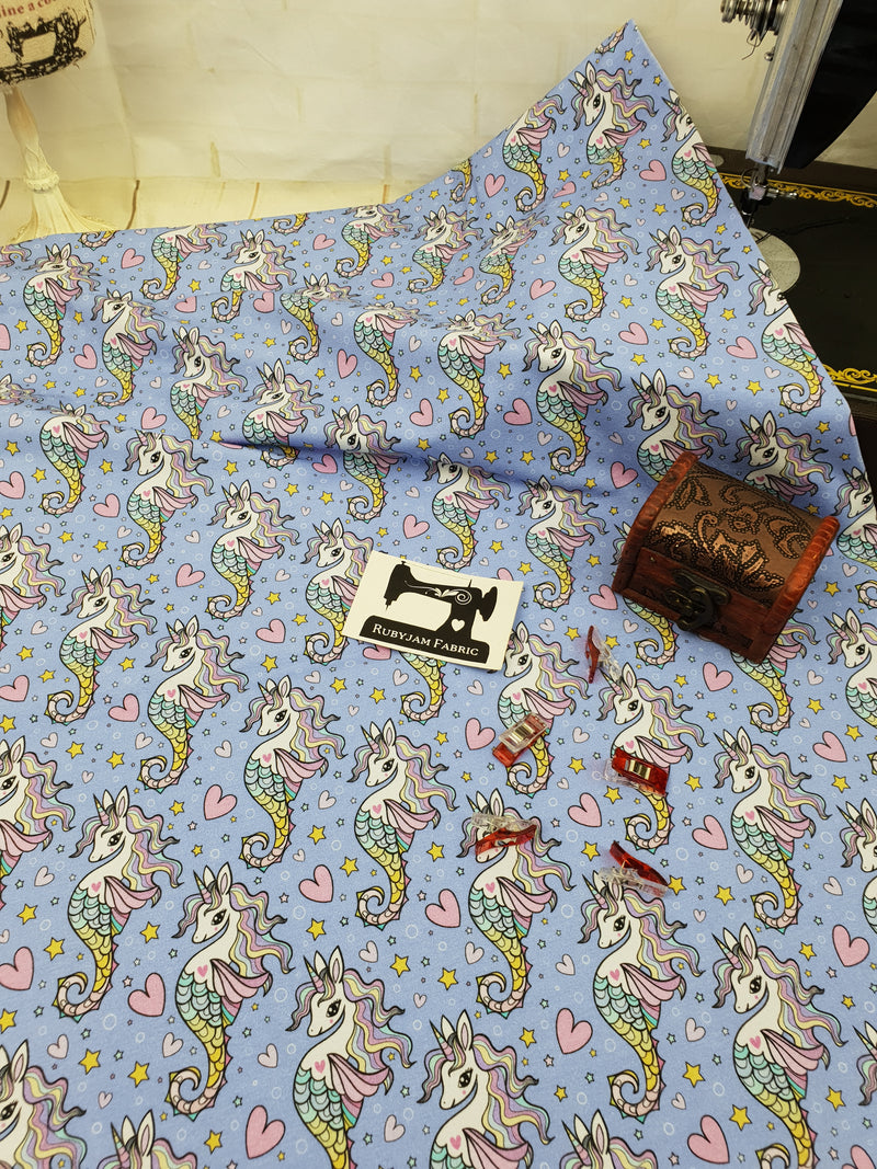 Seahorse Unicorns - cotton lycra - 150cm wide - clearance