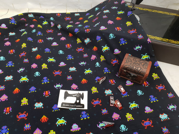 Arcade Aliens - cotton lycra - 150cm wide