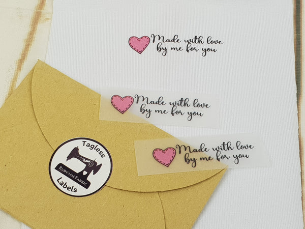 Made With Love By Me For You - Pink Heart - Tagless Label Transfers