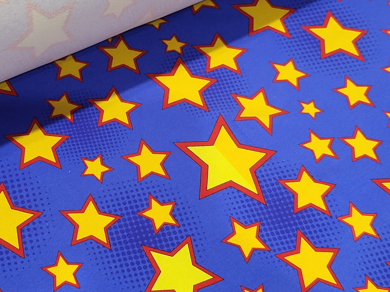 FLAWED - Comic Stars - cotton lycra - 150cm wide - clearance