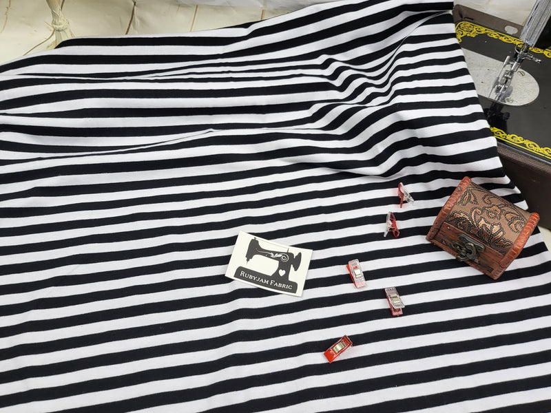 Black/White - Yarn Dyed Stripes - cotton lycra - 180cm wide
